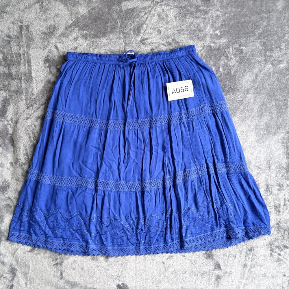 Studio Wes Apparel Blue Tiered Boho Skirt PS Petite Lace Embroidered Rayon